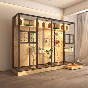 Grande gabbia per uccelli pappagallo in legno massello eco-friendly in vetro trasparente per tetto Villa ornamentale gabbia per allevamento all'aperto con chiusura a bottone - Product Image 1