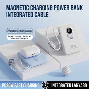 Batterie externe magnétique 22,5 W à charge rapide avec câble intégré, affichage numérique, 10000 mAh, bleu ciel, blanc, noir, violet clair - Product Image 4