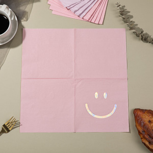 Hanlin Paper Napkins 33cm Square Pink Purple Smiley Face Gold Foil Themed Party Use - Product Image 3