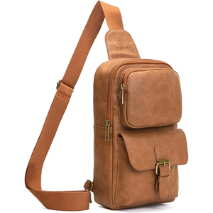 Premium Genuine Leather Vintage <b>Sling</b> <b>Bag</b> Small Messenger <b>Bag</b> with Zipper Buckle Closure <b>for</b> Everyday Carry and <b>Travel</b> - Product Image 3