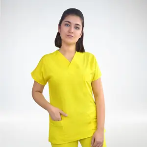Uniformi ospedaliere Unisex colore giallo uniforme Terikoton Top Shirt infermiera Medical Scrubs Top Shirt confortevole elegante Medical Uni
