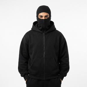 Cagoule Ninja Double Couche Personnalisée à Capuche Zippée en Polaire Épaisse, Masque Brodé en Coton pour Fabricants - Product Image 1