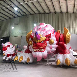 Statue <span class=keywords><strong>de</strong></span> lion porte-bonheur, sculpture <span class=keywords><strong>de</strong></span> lion gardien chinois en <span class=keywords><strong>fibre</strong></span> <span class=keywords><strong>de</strong></span> <span class=keywords><strong>verre</strong></span>, grande sculpture <span class=keywords><strong>de</strong></span> dessin animé pour l'extérieur, centre commercial, place publique - Product Image 2