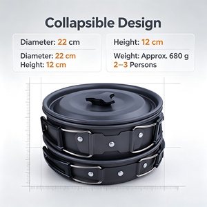 <span class=keywords><strong>Outdoor</strong></span> Camping Kookgerei <span class=keywords><strong>Set</strong></span> voor 2 3 personen Opvouwbare geanodiseerde aluminium pot Koekenpan met deksels voor wandelen Trekking - Product Image 5
