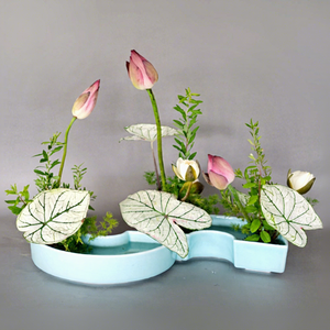 Keramik-Porzellan Moderne Halbkreisförmige Blumenvase <span class=keywords><strong>Ohara</strong></span> Schule Ikebana Arrangement-Behälter Umweltfreundlich 27,5cm Fassungsvermögen - Product Image 2