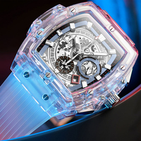 Reloj de Cuarzo Luminoso para Hombre, Estilo Deportivo, Tendencia Urbana, Hip Hop, con Carcasa Transparente, Correa de Cuero y Goma, Esfera de Cristal y Manecillas Indicadoras