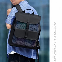 Sac à dos géométrique irisé à marque privée avec compartiment pour ordinateur portable en tissu à motif losanges et poche pour tablette, idéal pour les jeunes, les trajets urbains et les voyages