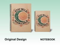 Cahier à spirale pour l'école avec motifs floraux bohèmes soleil et lune pour le bureau et l'école