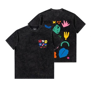 Streetwear Camisetas lavadas Impresión personalizada Camiseta de peso pesado 300 Gsm Camisetas negras de gran tamaño - Product Image 1
