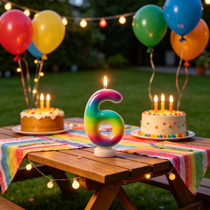 Candela per Festa di Compleanno Numero 6 in Paraffina Inodore 6cm Colore Arcobaleno - Product Image 3