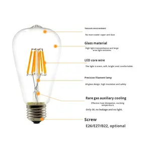 Ampoule en verre à filament de tungstène LED Edison E27 Lumière blanc chaud Ambiance rétro Base à vis Économie d'énergie Utilisation en jardin - Product Image 2