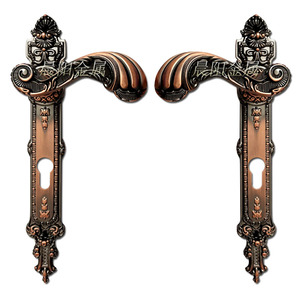 Set Moderno di Maniglia e Serratura in Alluminio <span class=keywords><strong>per</strong></span> Porte di Hotel e Ville, Design a Foglia in Rame Rosso Resistente <span class=keywords><strong>per</strong></span> Mano Destra - Product Image 1