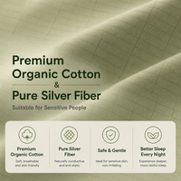 Drap de mise à la terre en coton biologique vert premium avec 5 % de fibres d'argent, drap conducteur ESD pour un meilleur sommeil et un meilleur soutien à la récupération