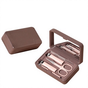 Ensemble d'outils de manucure et de pédicure en acier inoxydable, 5 pièces, coupe-ongles avec miroir, boîte portable pour les voyages - Product Image 5