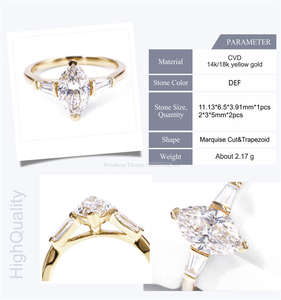 Tianyu Gems Custom Sieraden Geel Goud Drie Stone Ring Lab <span class=keywords><strong>Diamond</strong></span> Marquise Cut Cvd Diamant Ring - Product Image 2