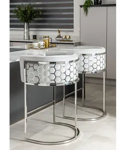 Mô Hình Tổ Ong Bằng Thép Không Gỉ Cao Bar Stool Thương Mại Nhung Vải Bar Ghế Nội Thất Bằng Bạc