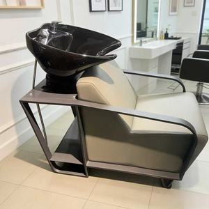 Elegante Lavacabezas Gris para Salón con Tazón de Cerámica Negro, Equipo de Lavado de Cabello de Grado Comercial para Salón de Belleza - Product Image 5