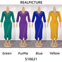 Robes d'automne tendance S10621 pour femmes, robes de soirée élégantes décontractées à manches longues, robes slim à perles, robes africaines pour femmes, vêtements pour femmes