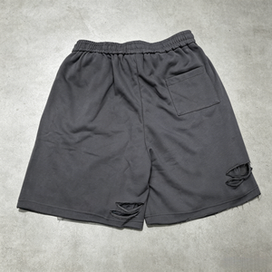 OEM Service Men's Gray Solid Color Ripped Drawstring Shorts Casual Knitted Sweat Shorts Breathable Mid Waist Style - Product Image 4