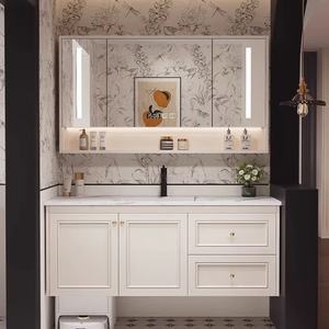 Nouvelle armoire de salle de bain avec lavabo intégré en céramique, armoire en arbre de chêne rétro français, lavabo intelligent - Product Image 2