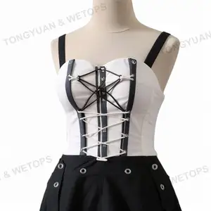 Custom Logo Clothing Sexy Tube Tops Cropped Sexy Tank Cute Solid Color Bow Tie Strap Sleeveless Crisscross Lace-Up Corset Vest