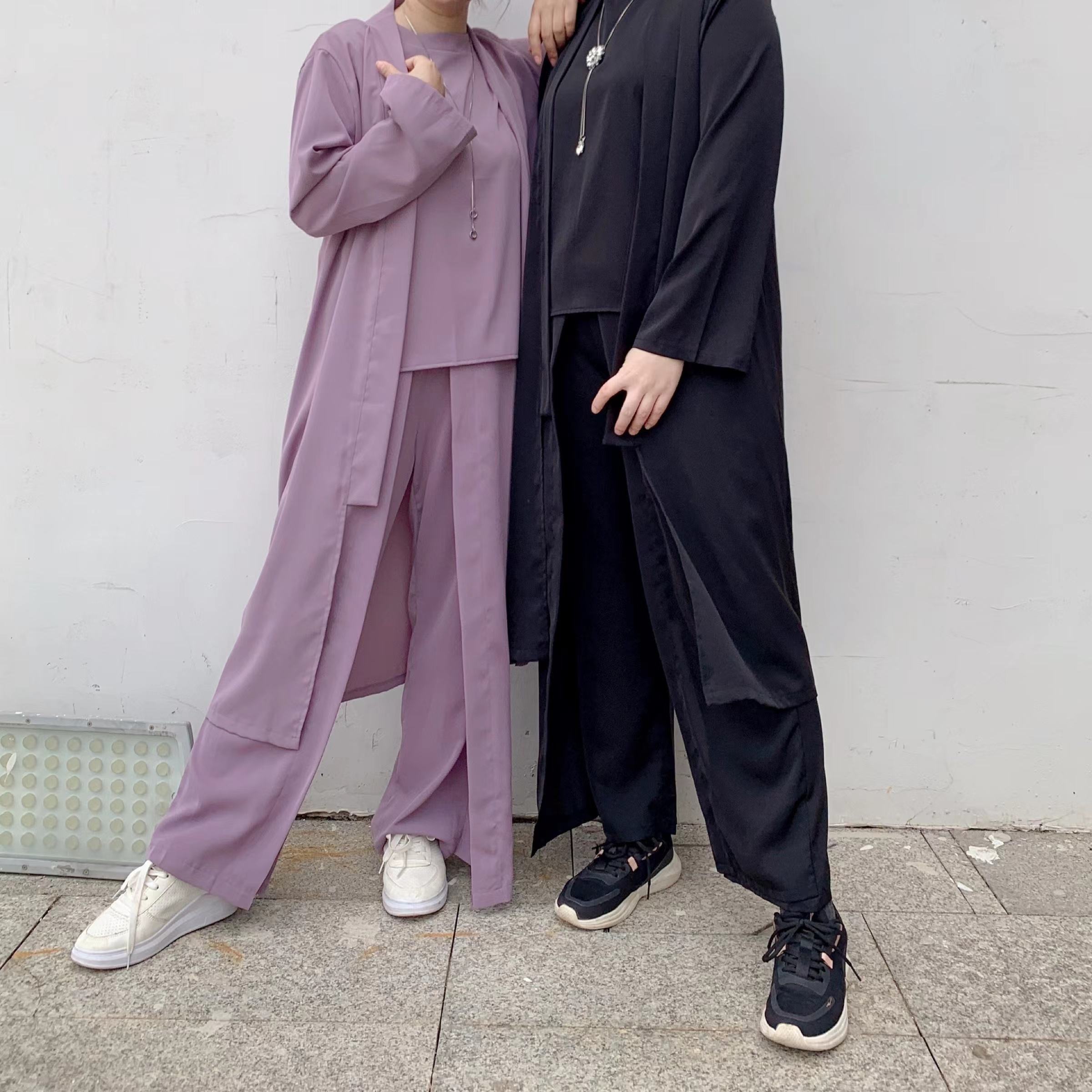 三件套abaya土耳其和服上衣裤子穆斯林连衣裙abayas头巾dubai caftan