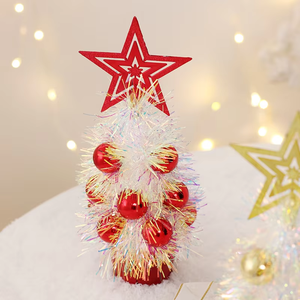 Mini PVC Nhân Tạo Tinsel Tabletop Cây Giáng Sinh Với Sao Cây Topper Và Đồ Trang Trí Cho Xmas Bảng Trang Trí - Product Image 2