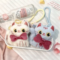 Nouveau porte-clés en peluche Jandudu, chat aux grands yeux, blanc, rose, noir, en tissu doux, rembourré en coton PP, avec logo personnalisé, pendentif, nœud, sac cadeau