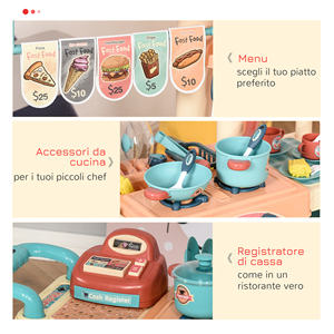 HOMCOM Cocina de juguete para niños de 3 a 6 años Café Restaurante 50 Accesorios incluidos PP ABS Material Azul/Rojo/Naranja Colores - Product Image 4