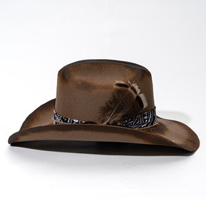 Chapeau de cowboy en feutre 100 % laine, brûlé à <span class=keywords><strong>la</strong></span> main, effet vieilli, de qualité supérieure, pour femme, avec bande de foulard personnalisée, chapeau Fedora Western cousu main - Product Image 4