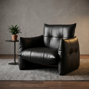 Modern Black Leather Tufted Armchair Contemporary Design Living Room Furniture Leisure Chair - Product Image 3