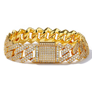 Authentic 18K Gold Plated 14mm Prism Facet Cuban Moissanite <b>Bracelets</b> Flawless Micro Pave S925 Silver Custom B2B Manufacturer - Product Image 6