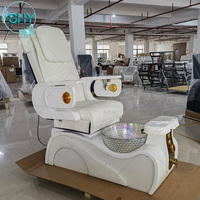 Fauteuil de pédicure moderne beige de luxe haut de gamme pour salon de manucure, spa pour les pieds, avec éclairage LED et bassin