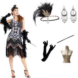 Robe de soirée rétro style Gatsby des années 1920, à sequins, col en V, coupe fourreau, avec franges, grandes tailles S-4XL, style vintage, tenue de banquet - Product Image 3
