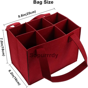 Sac de rangement pour vin avec logo personnalisé, porte-bouteilles en feutre pour 6 bouteilles avec séparateurs, idéal pour les voyages, les pique-niques, les fêtes, sac fourre-tout portable et réutilisable - Product Image 2
