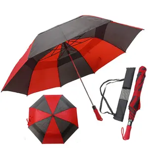 Double couche de grande taille, ouverture automatique, fermeture manuelle, soleil, pluie, manche coupe-vent avec double ceinture, parapluies