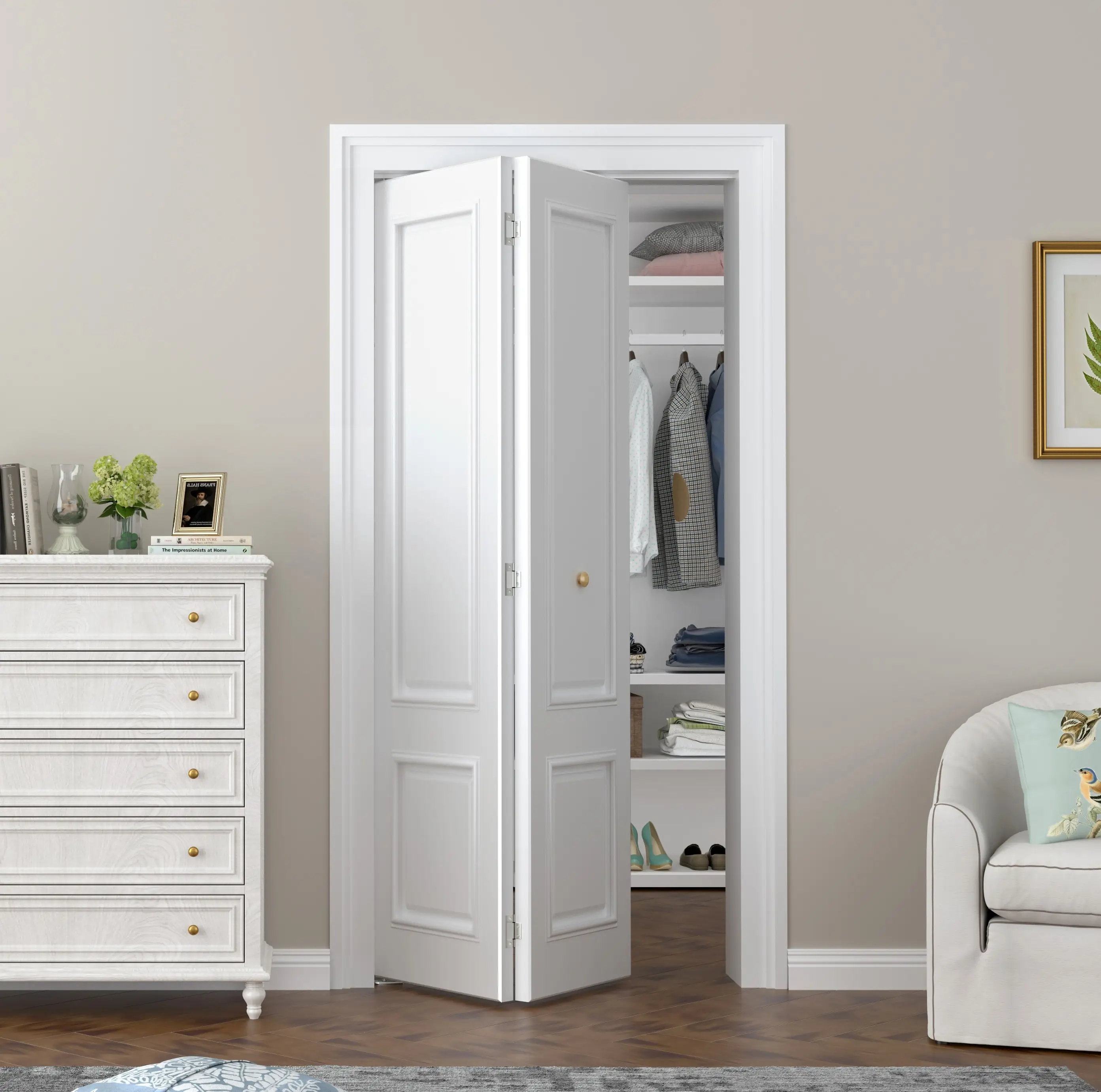 2023 Interior Low Price Wooden Wardrobe Door  Sliding Bi-fold Closet Door Hardware