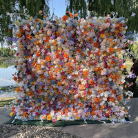 Mur de fleurs artificielles en soie colorées 8x8 pieds, panneau enroulable fait main pour la décoration de mariages, de Noël et d'événements