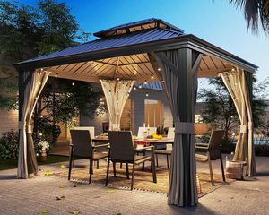 Gazebo à toit rigide 10'x12' avec moustiquaire, structure en aluminium imperméable, pavillon métallique permanent pour cour, patio et <span class=keywords><strong>jardin</strong></span> - Product Image 6