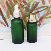 Flacons de sérum capillaire vert givré de 20 ml et 30 ml pour huile cosmétique, flacon d'huile essentielle avec bouchons dorés