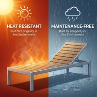 Chaise longue de villa au bord de la piscine, lit de repos en aluminium avec dossier réglable et lattes en teck, résistant aux intempéries, pour patio extérieur