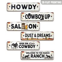 Letrero Metálico Largo Estilo Vaquero del Oeste Blanco con Gráficos de Saloon y Rancho, Decoración de Pared para Porche de Casa de Campo