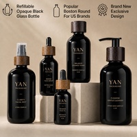 YAN Packaging - Juego de Botellas de Vidrio Violeta/Negro de Lujo de 30 ml y 60 ml con Gotero/Bomba y Tapa de Madera Natural para Suero Corporal