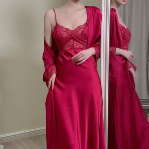 Ensemble <span class=keywords><strong>de</strong></span> robes <span class=keywords><strong>de</strong></span> chambre en <span class=keywords><strong>satin</strong></span> respirant pour femmes, super longues, à manches longues, en soie respirante, pour l'été - Product Image 2