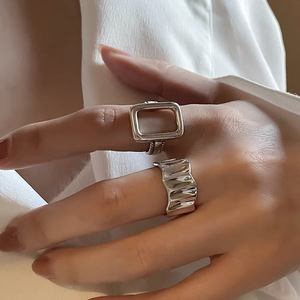 Geometric Hollow <b>Ring</b> S925 Sterling Silver Irregular <b>Open</b> Design Unisex Fashion Party Jewelry - Product Image 2