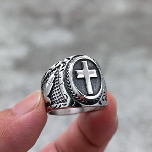 yunnique European American Retro Stainless Steel <b>Ring</b> Cross Design Unisex Jewelry Gift - Product Image 4