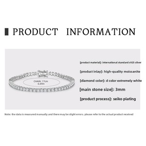 Bracelet tennis de luxe haut de gamme en argent sterling S925, style européen et américain, exquis, entièrement serti de <span class=keywords><strong>moissanite</strong></span>, pour femme - Product Image 3