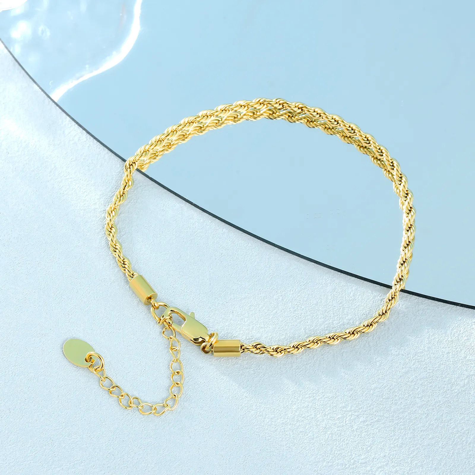 Vrouwen Meisjes Op Blote Voeten Enkel Sieraden 14K Vergulde Zomer Strand Cadeau Waterdicht Roestvrij Staal Twist Touw Enkelband Voet Armband