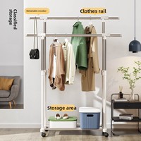 Porte-vêtements moderne mobile à double tringle en métal, télescopique et réglable en hauteur, pour intérieur et extérieur, séchoir à linge pour balcon et porte-manteau pour salon