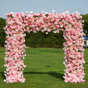 Venta al por mayor de seda personalizada Blanca Rosa Roja soporte de arco arreglos florales artificiales decoración del banquete de boda de fondo - Product Image 1